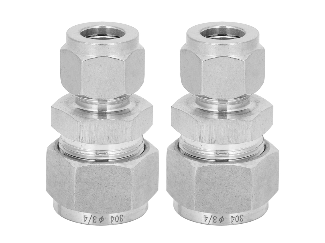Adaptador De Tubo Compressão Reto 304 Aço Inoxidável Redutor União Dupla Ferrula Ф1/2-ф3/4 2pcs