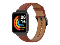 Bracelete de Couro Genuíno Ajustável para Xiaomi Redmi Watch 2 Lite Castanho Escuro