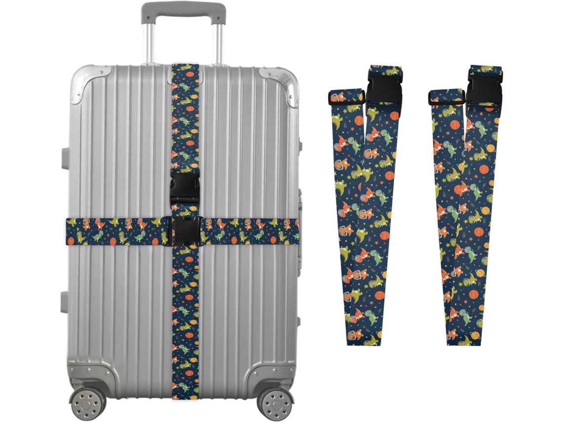 Conjunto De 2 Cintas Para Bagagem Com Desenhos Dinossauro, Estrela, Planeta E Espaço Para Malas, Cintas De Viagem