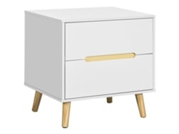 Mesa de Cabeceira Melamina de Madeira e Madeira de Pinho Cor Branco 50x40x50.5 cm Homcom