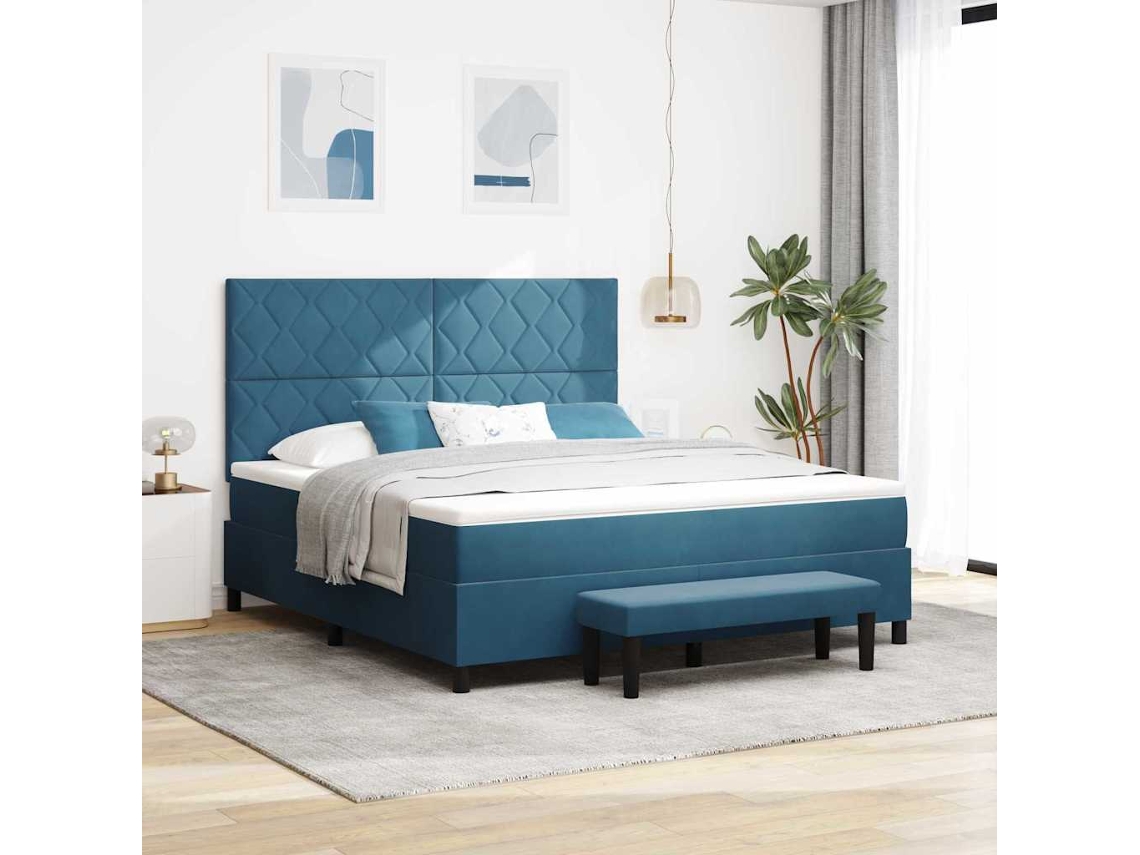 Vidaxl Cama Box Com Cabeceira Azul Escuro 200 X 180 Cm Veludo