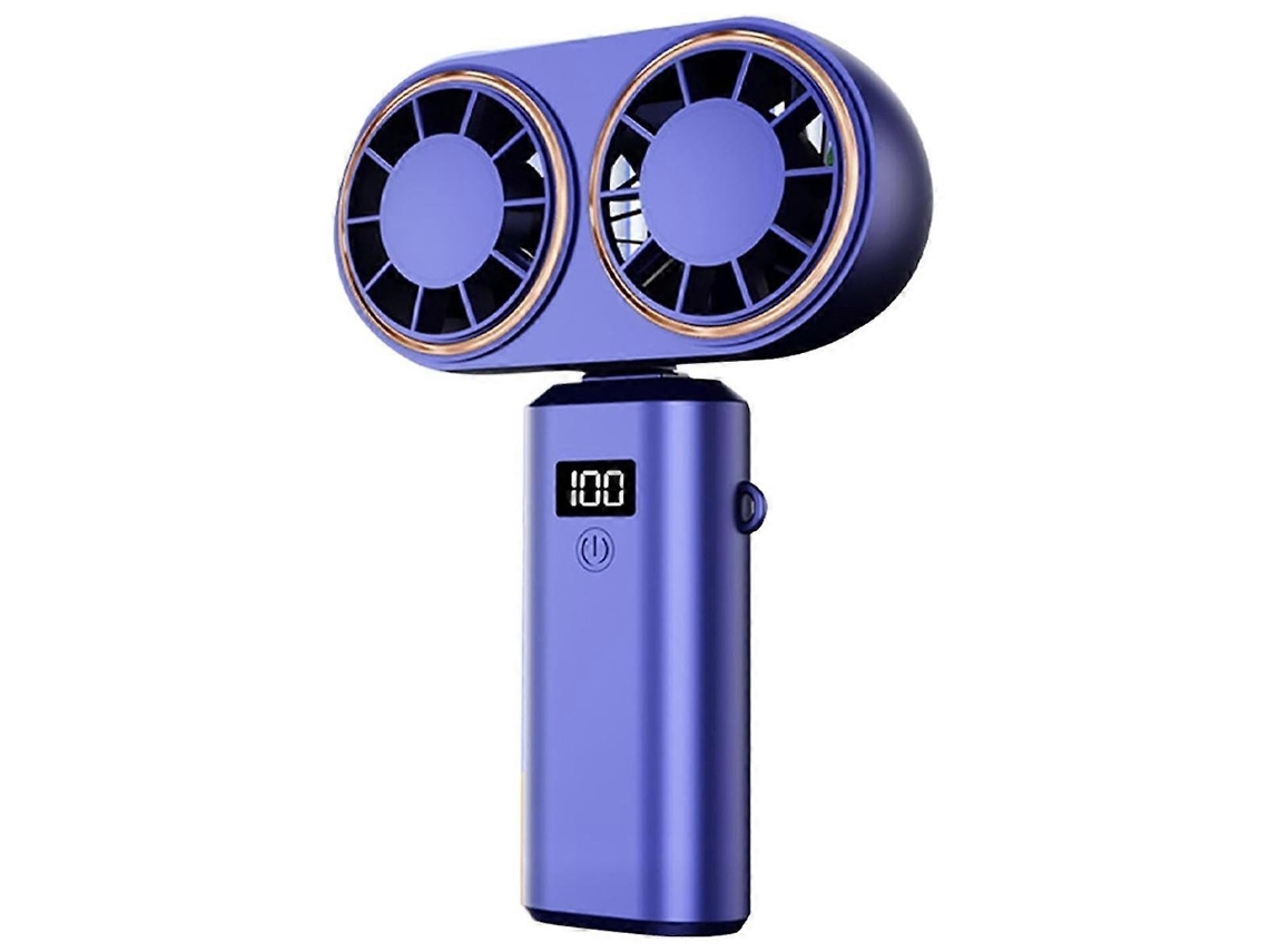 Ventilador Portátil De Mão Com Carregamento Usb, Ventilador Duplo, Visor Digital E Bateria Recarregável, Azul Royal