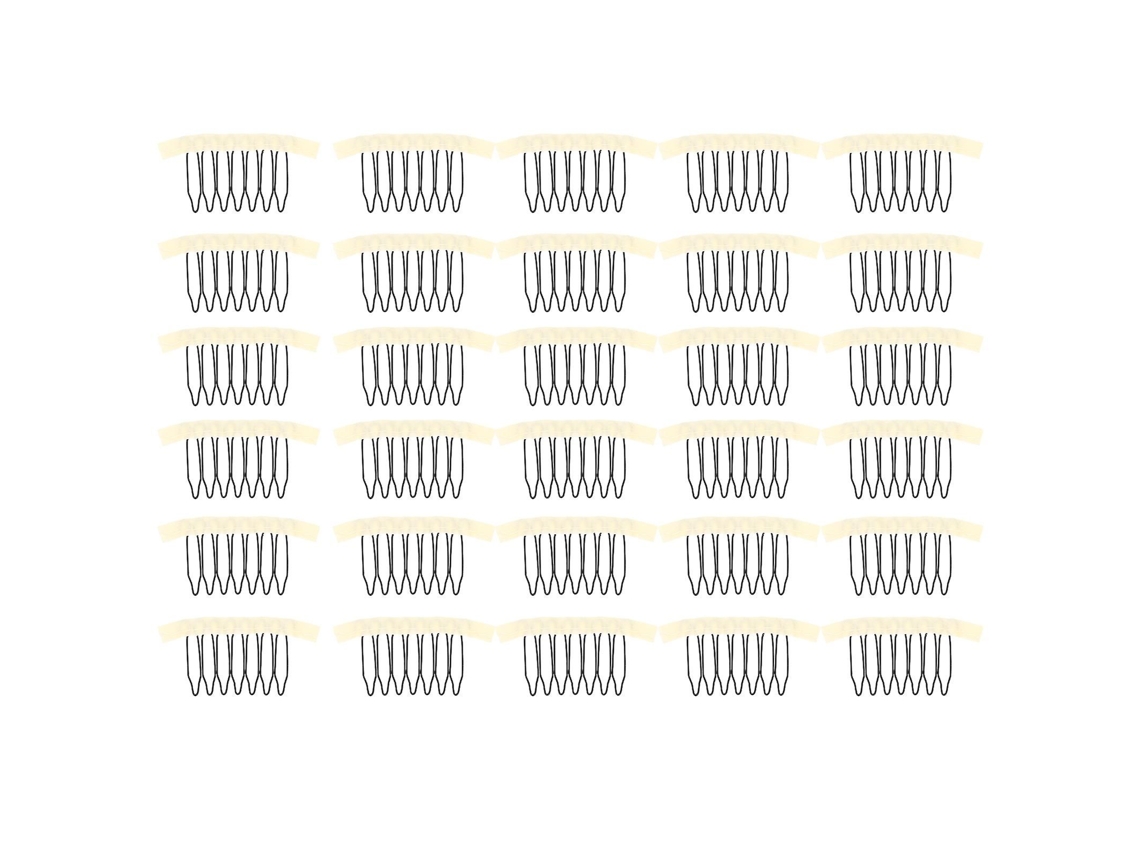 Conjunto de 30 Presilhas de Aço Inoxidável com 7 Dentes para Perucas e Apliques, na Cor Bege. TAISHENGDA