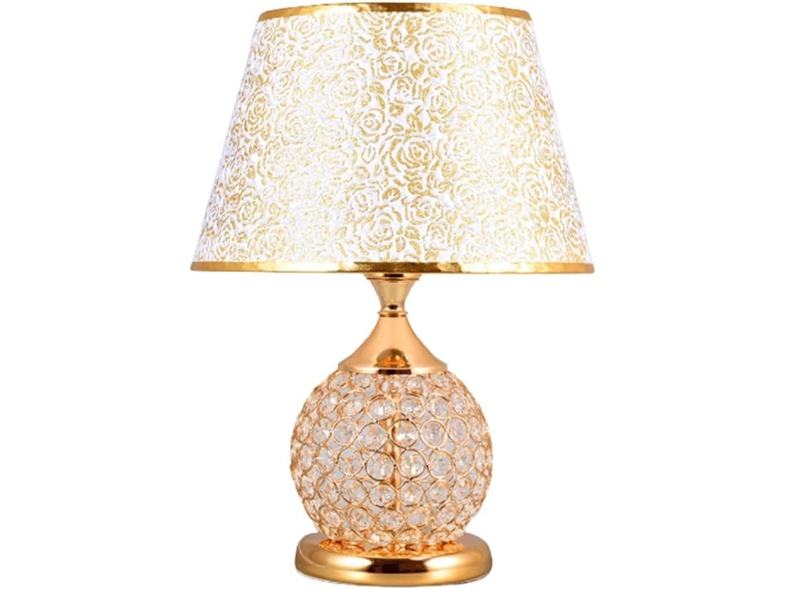 Luminária De Mesa Moderna Com Iluminação Led, Tecido E Cúpula De Cristal, Ideal Para Estudo E Leitura Base Metálica