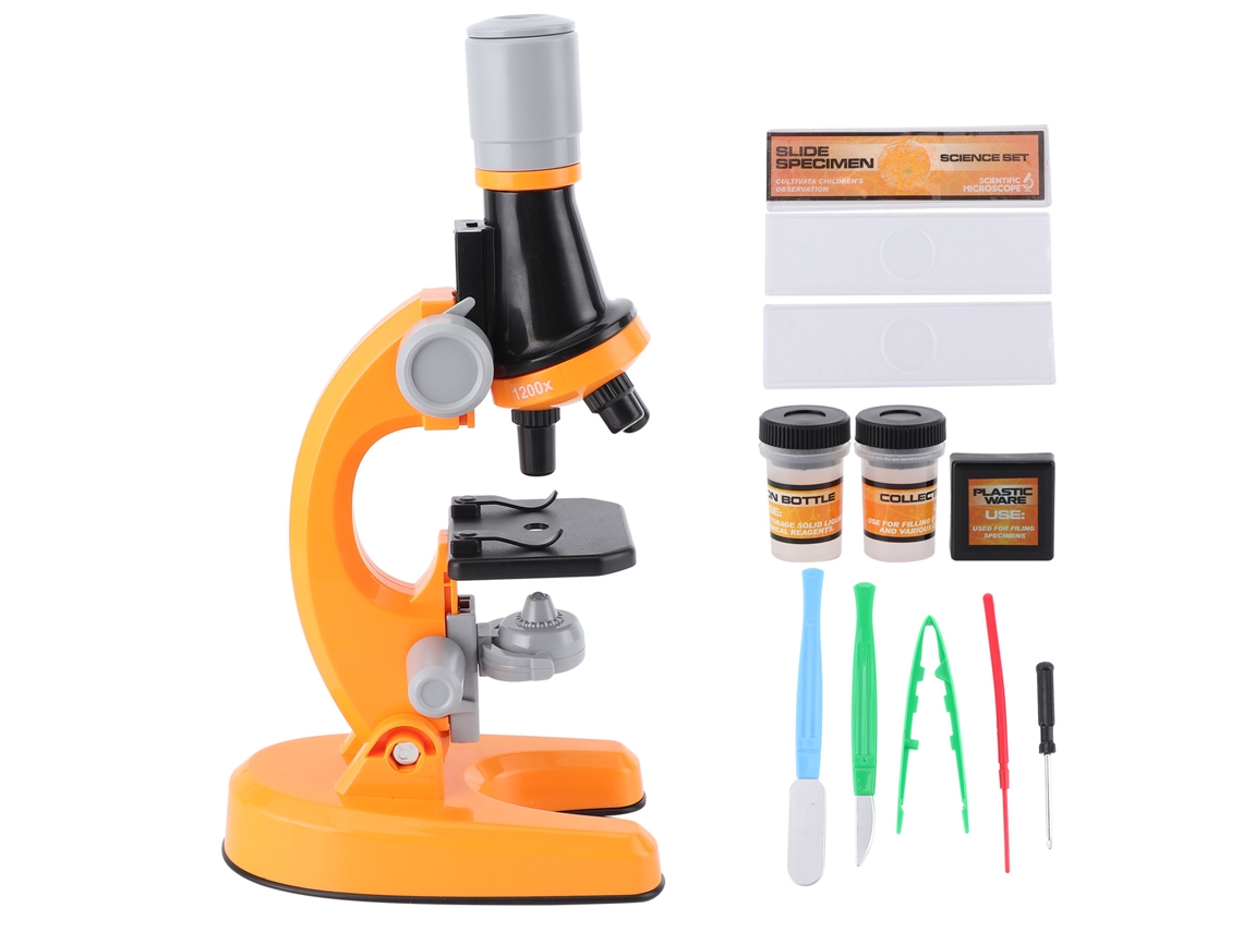 Microscópio Biológico Monocular de Alta Resolução 40x 1200x em Plástico para Crianças, Laranja BRILVIBERA