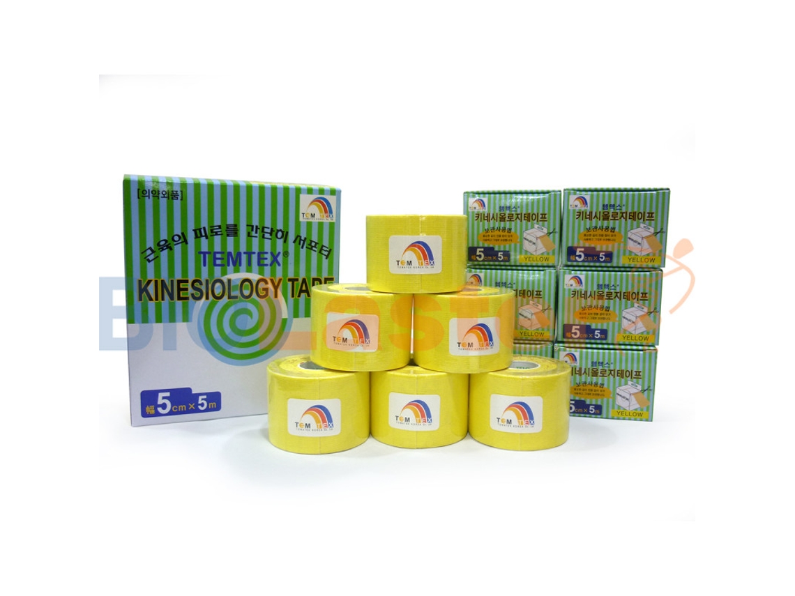 Fita Kinesiológica Temtex 5 Cm X 5 M Amarela - Venda Neuromuscular Kinesio Tape, Pack 6 Unidades