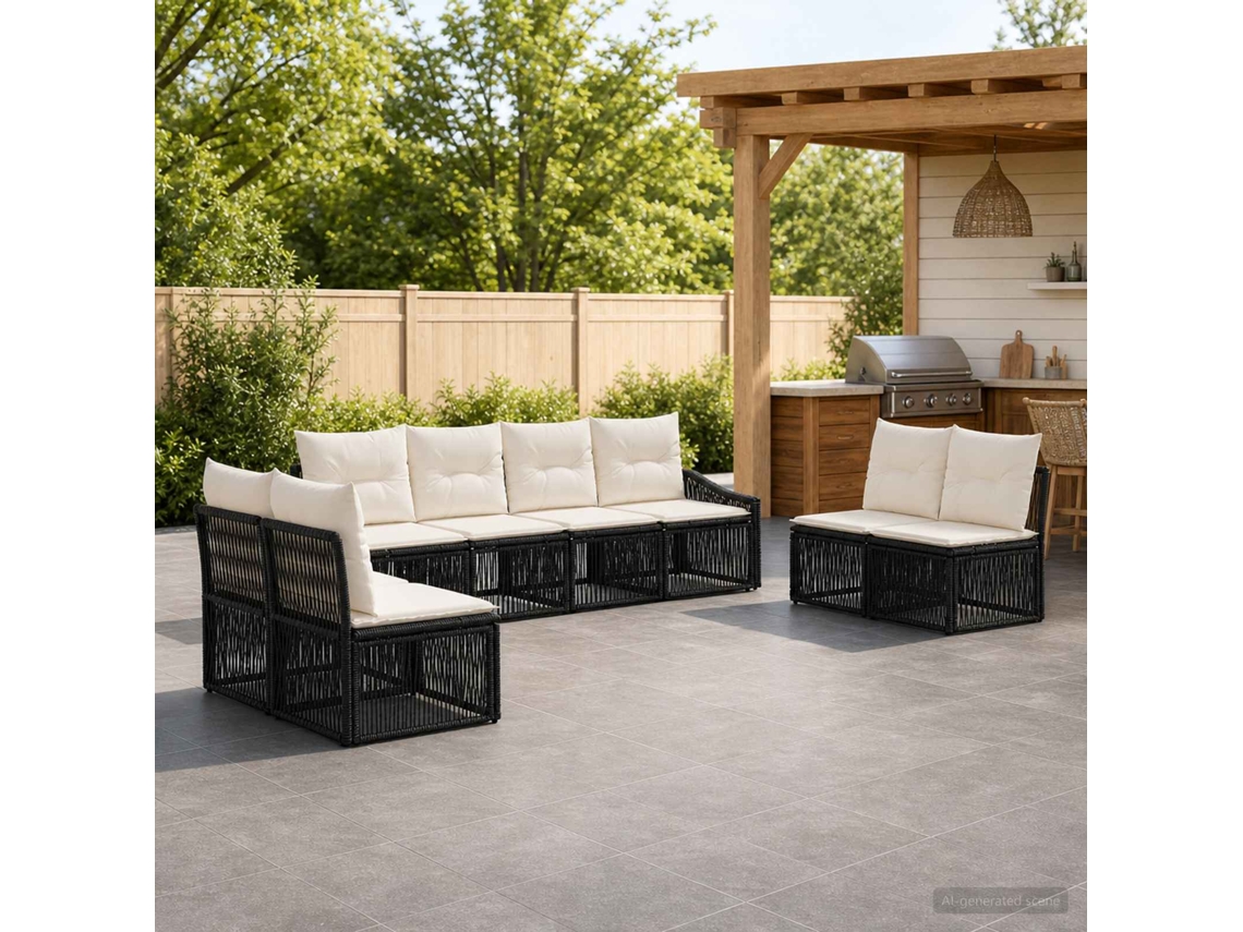 Vidaxl Conjunto De Sofá De Jardim 8 Unid. Preto Vime Pe