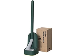 Escova e suporte de vaso sanitário com cabo longo de golfe, sem canto morto, antiderrapante, silicone, montado na parede (verde)