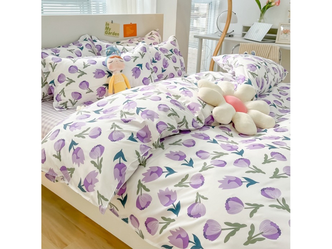 Conjunto de Cama 4pcs de algodão respirável, estilo simples, edredom | S/MARCA