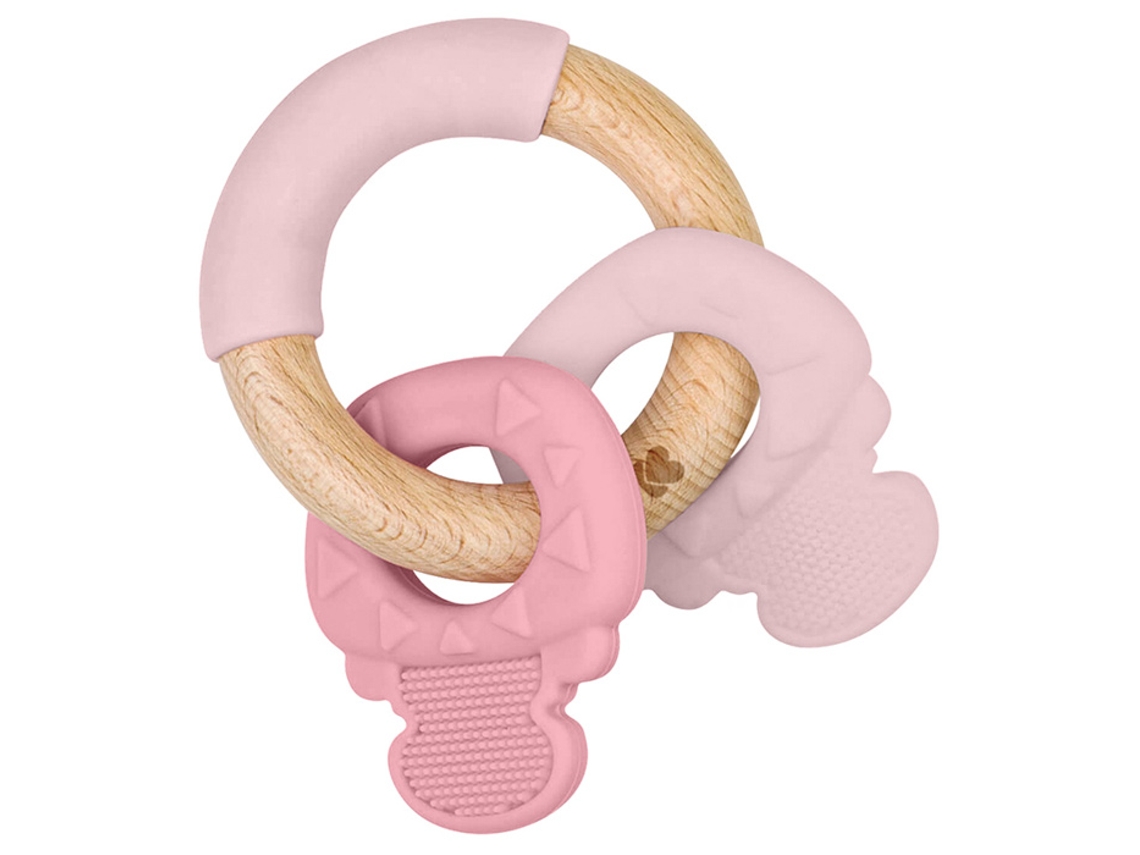 Mordedor de Silicone e Madeira KIKKABOO Keys Rosa
