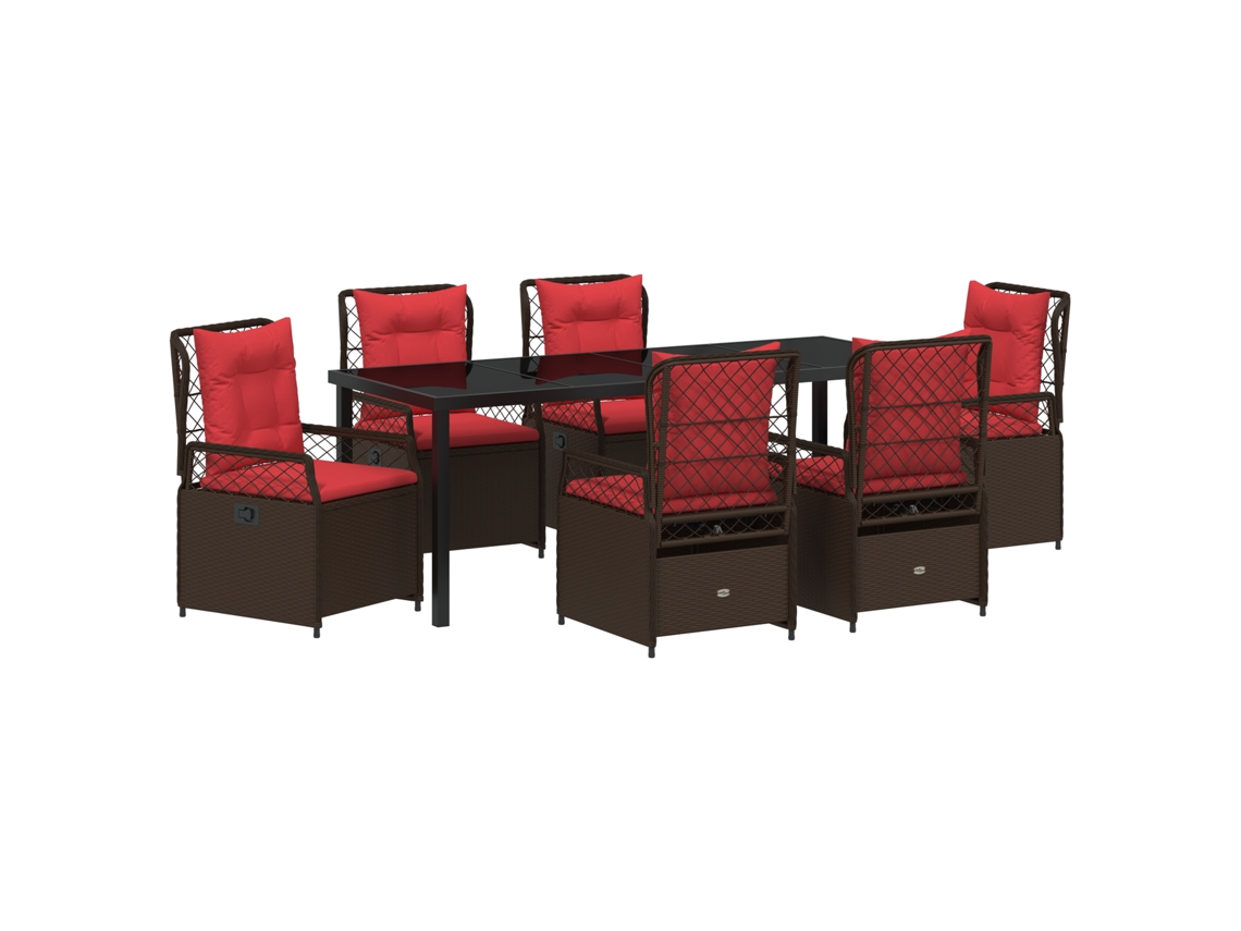 Conjunto 7 Conjunto De Jantar Para Jardim Vidaxl Castanho Vime Pe (200 X 80 X 73 Cm)