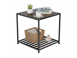 Mesa Lateral Quadrada Industrial Com Prateleira De Tela Metálica