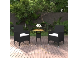 Conjunto De 3 Peças De Jantar Para Jardim Vime Pe Preto Dkd Home Decor