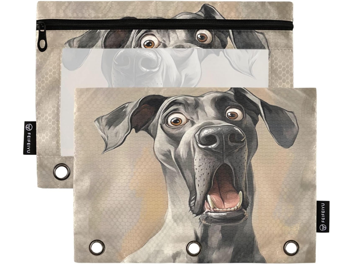Pasta Plástica Com Desenho Animado De Cães Da Raça Dogue Alemão, Com Janela Transparente, Capa Transparente E Ilhós, 3 Argolas