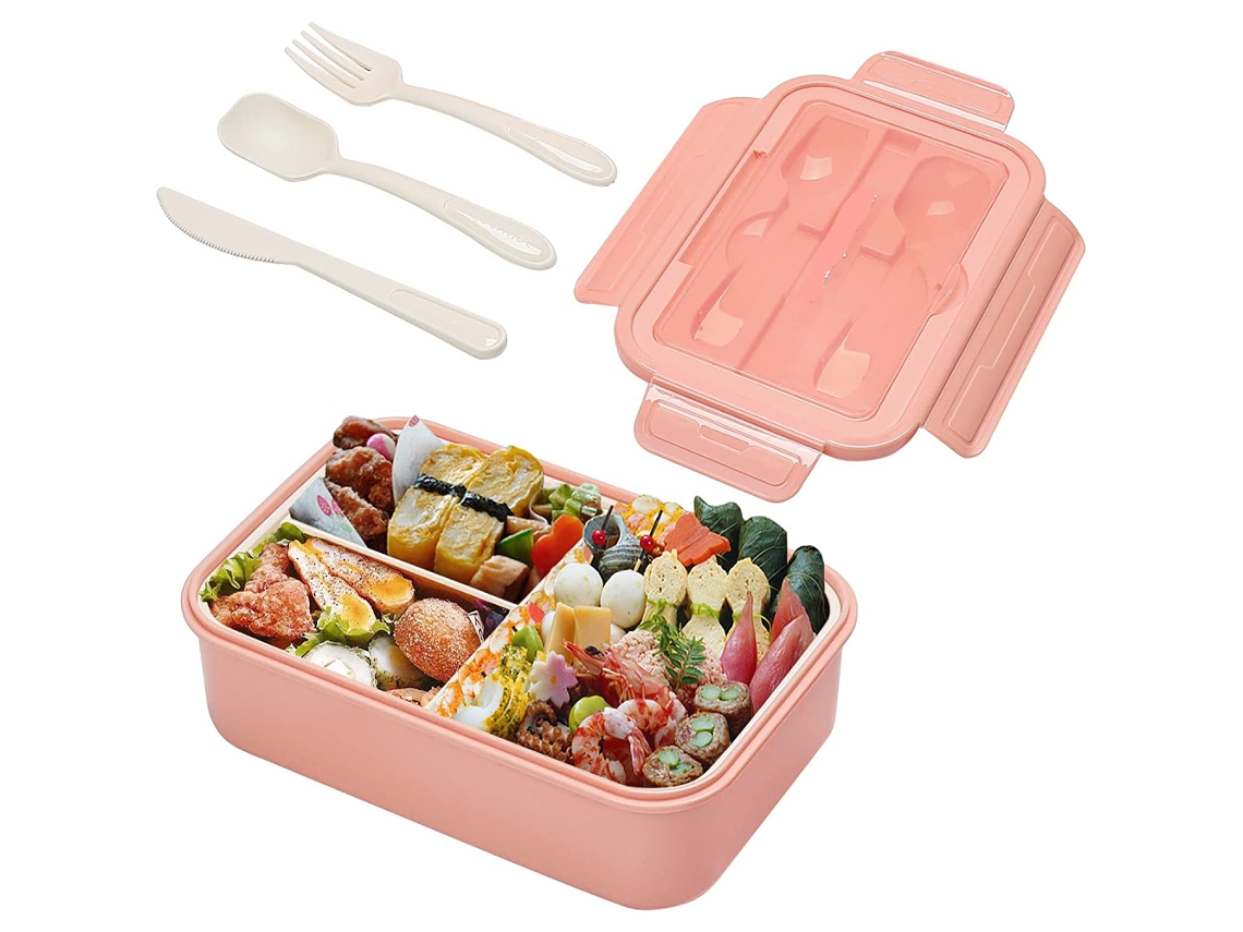 Lancheira Infantil com 3 Compartimentos Bento Box Adulto 1400 Ml Lancheira para Adultos e Crianças Micro-Ondas e Máquina de Lavar Louça Azul