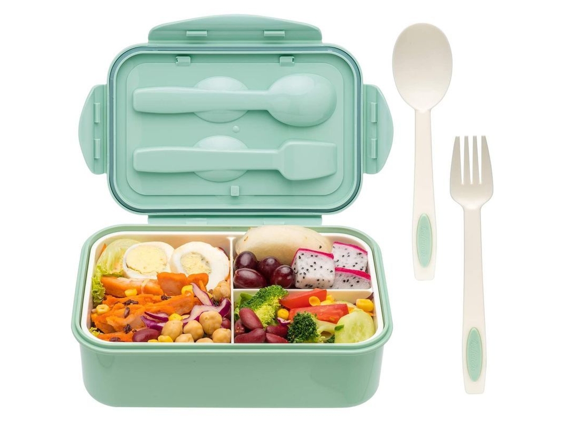 Caixa de Almoço com Colher e Garfo, Segura, Sem BPA, Verde | S/MARCA