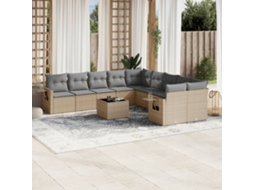 Vidaxl 11 Pcs Conjunto Sofás De Jardim C/ Almofadões Vime Pe Bege