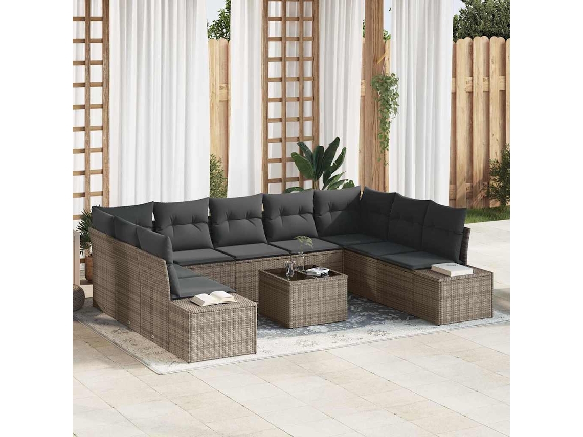Vidaxl Conjunto De Sofá De Jardim 9 Pcs Cinzeto Polirattan