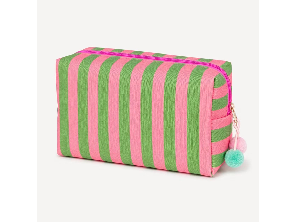 Tote Bag de Algodão com Listras de Contraste, Bolsa de Viagem para Higiene Pessoal ZSANFS (rosa Verde 21*8*12cm)