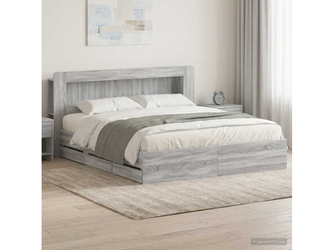 Vidaxl Estrutura De Cama Com Armazenamento Com Gaveta Sonoma Cinzento