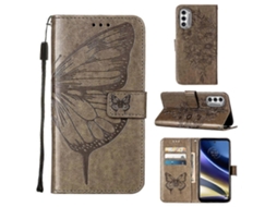 Capa De Celular Flip Em Couro Com Borboleta Em Relevo Para Motorola Moto G52j 5g