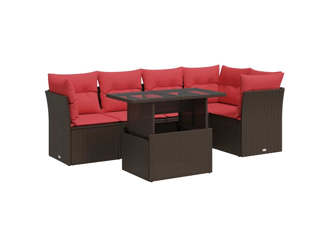 Conjunto de 6 Sofás de Jardim com Almofadões Vime Pe/acácia Castanho MAISON EXCLUSIVE (6 pcs)