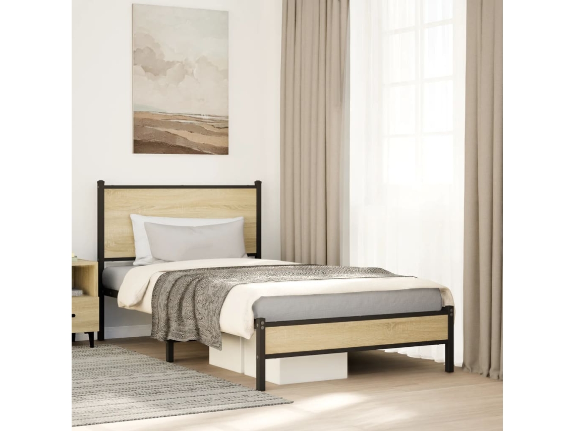 Vidaxl Estrutura De Cama Sem Colchão 100x190 Cm Metal Carvalho Sonoma