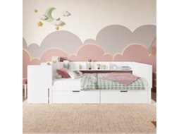 Cama infantil 90x200cm com escrivaninha, 2 gavetas, prateleiras, estrutura de madeira, 150kg, sem colchão branco KOMHTOM