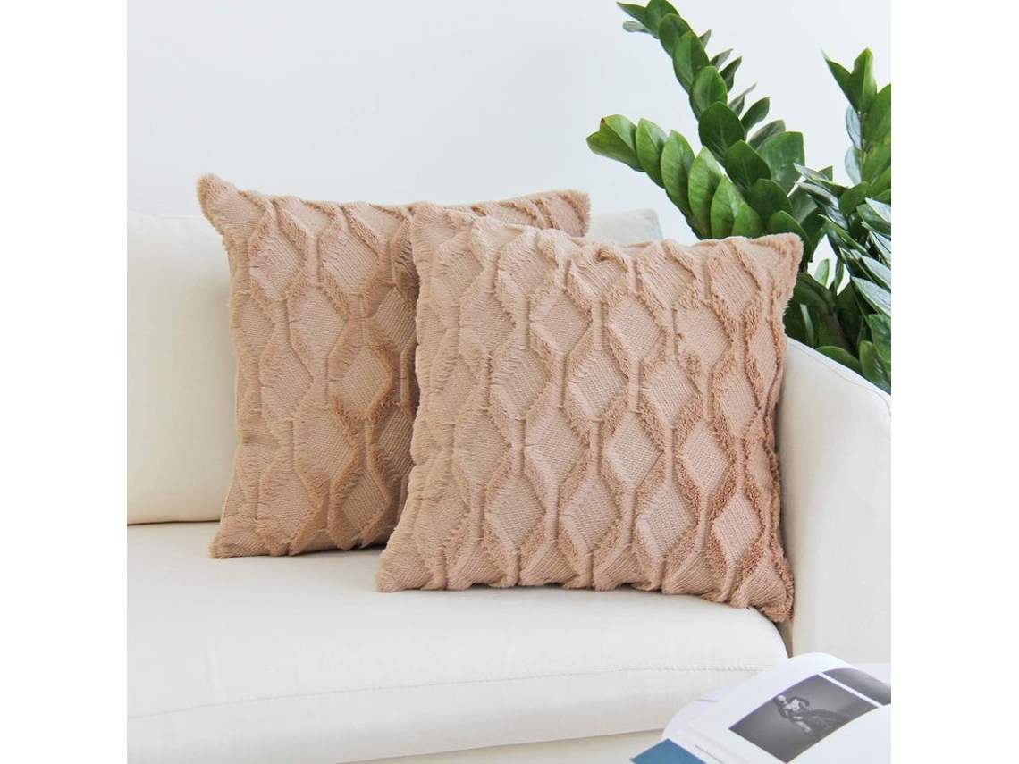 2026 capas de Almofada de Veludo de Lã Curta Plush Estilo Luxo 2 Unid. 45x45cm Cáqui