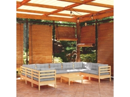 10 Pcs Conjunto Lounge De Jardim C/ Almofadões Cinza Pinho Dkd Home Decor