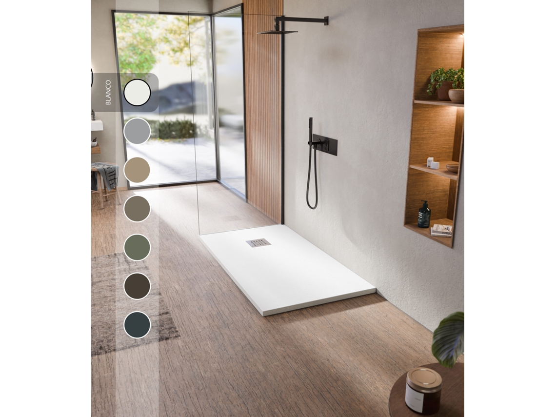 Bellobath - Base De Duche De Resina Antiderrapante - Textura De Ardósia Suave - Inclui Válvula De Escoamento E Grelha - Branco - 70 X 150cm