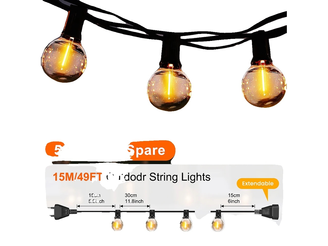Luzes De Cordão, Design à Prova D'água, Conectáveis Para Decoração Flexível, 15m 50lâmpadas, Plugue Eu Oem