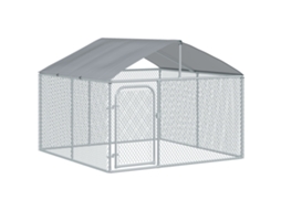 Canil Externo com Teto para Cães de 5 M², Área Coberta de Parque Cercado em Aço Galvanizado de 230 X 230 X 175 Cm py