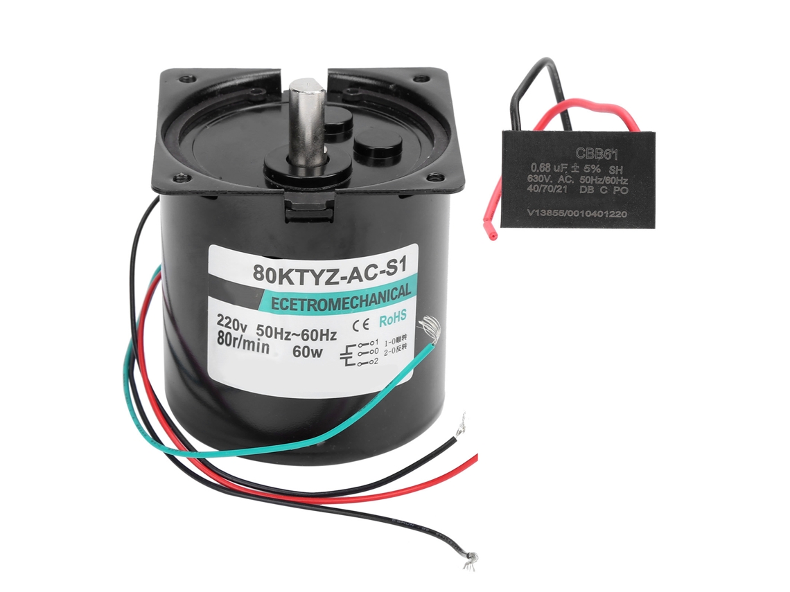 Motor Síncrono AC YURU 60W 80rpm 220V com Imã Permanente