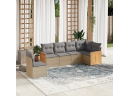 Conjunto de 6 Sofás para Jardim com Almofadas Vime Pe Bege Dkd Home Decor