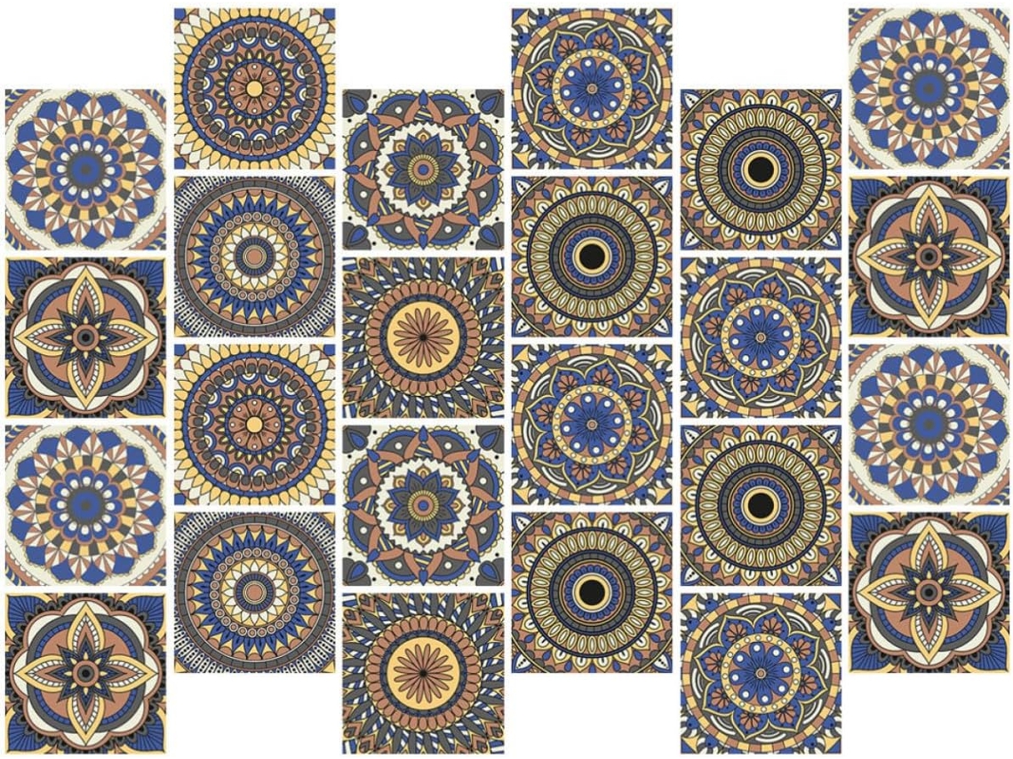 Conjunto De 24 Adesivos De Parede Com Mandala Para Azulejos De Pvc, Autoadesivos E Removíveis.