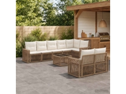 Vidaxl Conjunto De Sofá De Jardim 9 Pcs Bege E Branco Creme Vime Pe