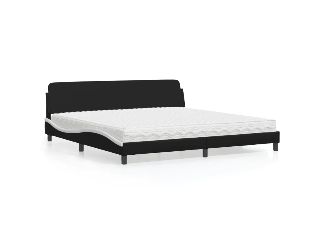 Vidaxl Cama Com Colchão Dover 200x200 Cm Couro Artificial Preto E Branco