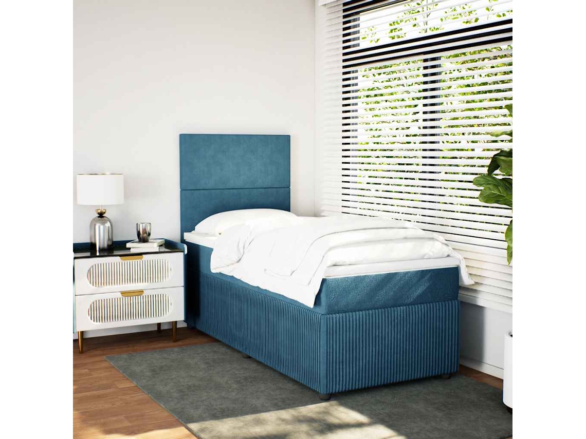 Cama Boxspring Com Colchão 90x190 Cm Veludo Azul