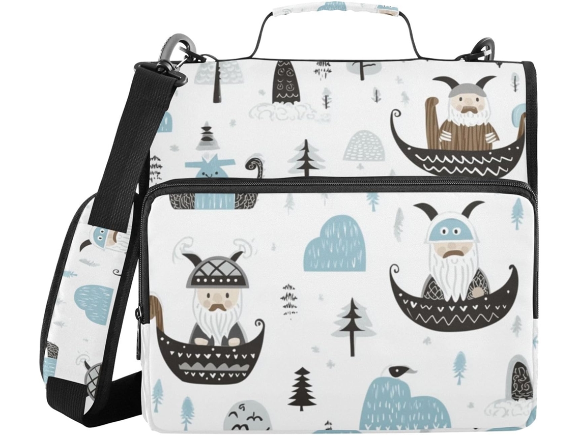 Organizador De Fichário Escandinavo Little Vikings 3, 8cm Com 3 Argolas, Alça, Bolso Com Zíper, Ideal Alunos Do