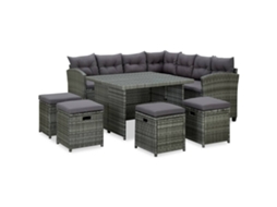 Conjunto Jardim Lounge 6 Peças C/ Almofadões Vime Pe Cinza Dkd Home Decor