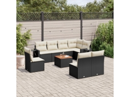 9 Pcs Conjunto De Sofás P/ Jardim C/ Almofadões Vime Pe Preto Dkd Home Decor