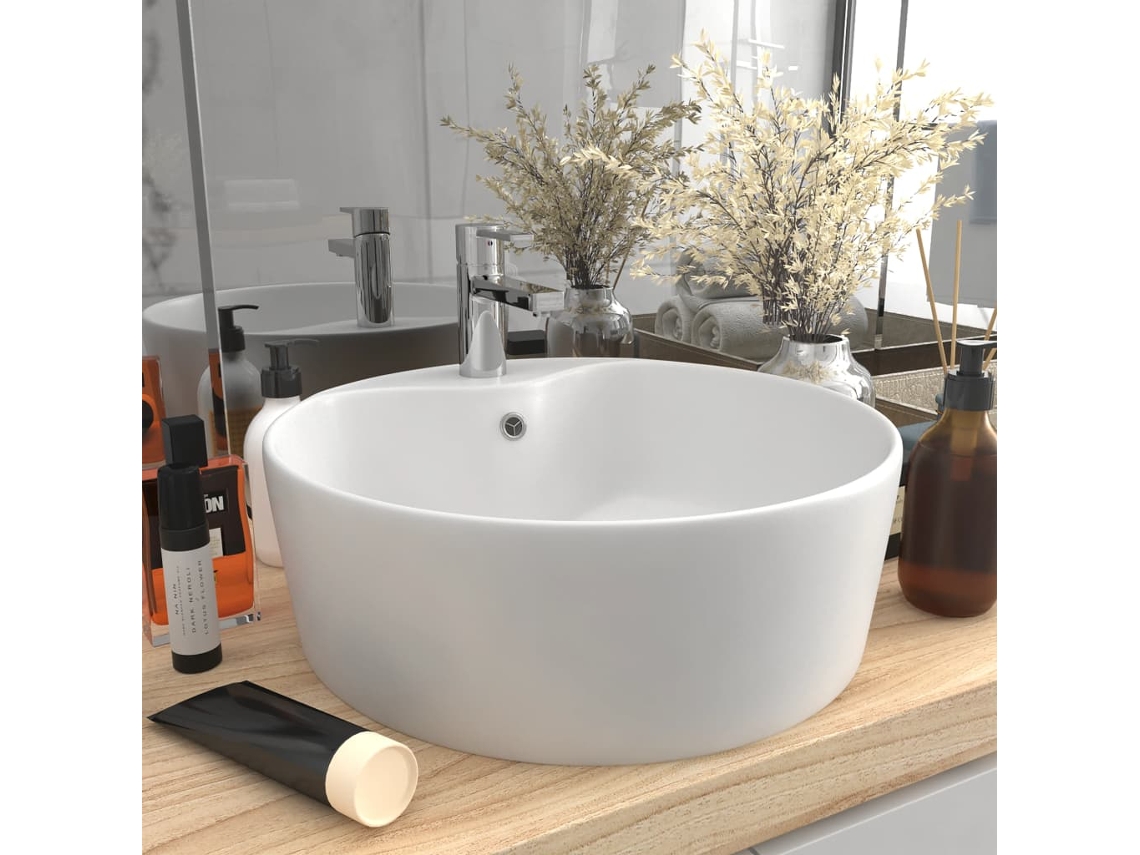 Lavatório com Extravasamento 36X13 Cm Cerâmica Branco Mate PANGSHIYUAN