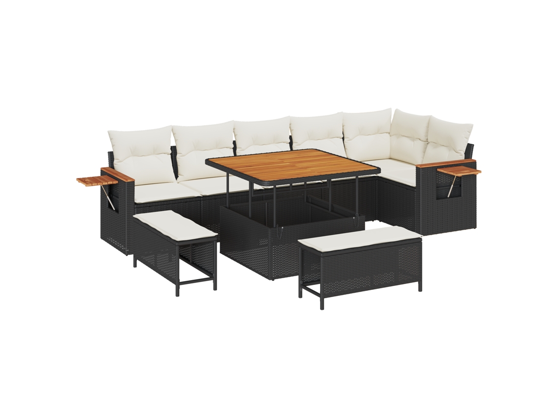 Conjunto 9 Sofá De Jardim Vidaxl Preto Vime Pe (100 X 100 X 71 Cm)