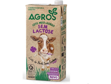 Leite Uht Meio Gordo Sem Lactose AGROS