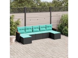 Vidaxl Conjunto De Sofá De Jardim Com 7 Peças E Almofadas Em Rattan Sintético Preto
