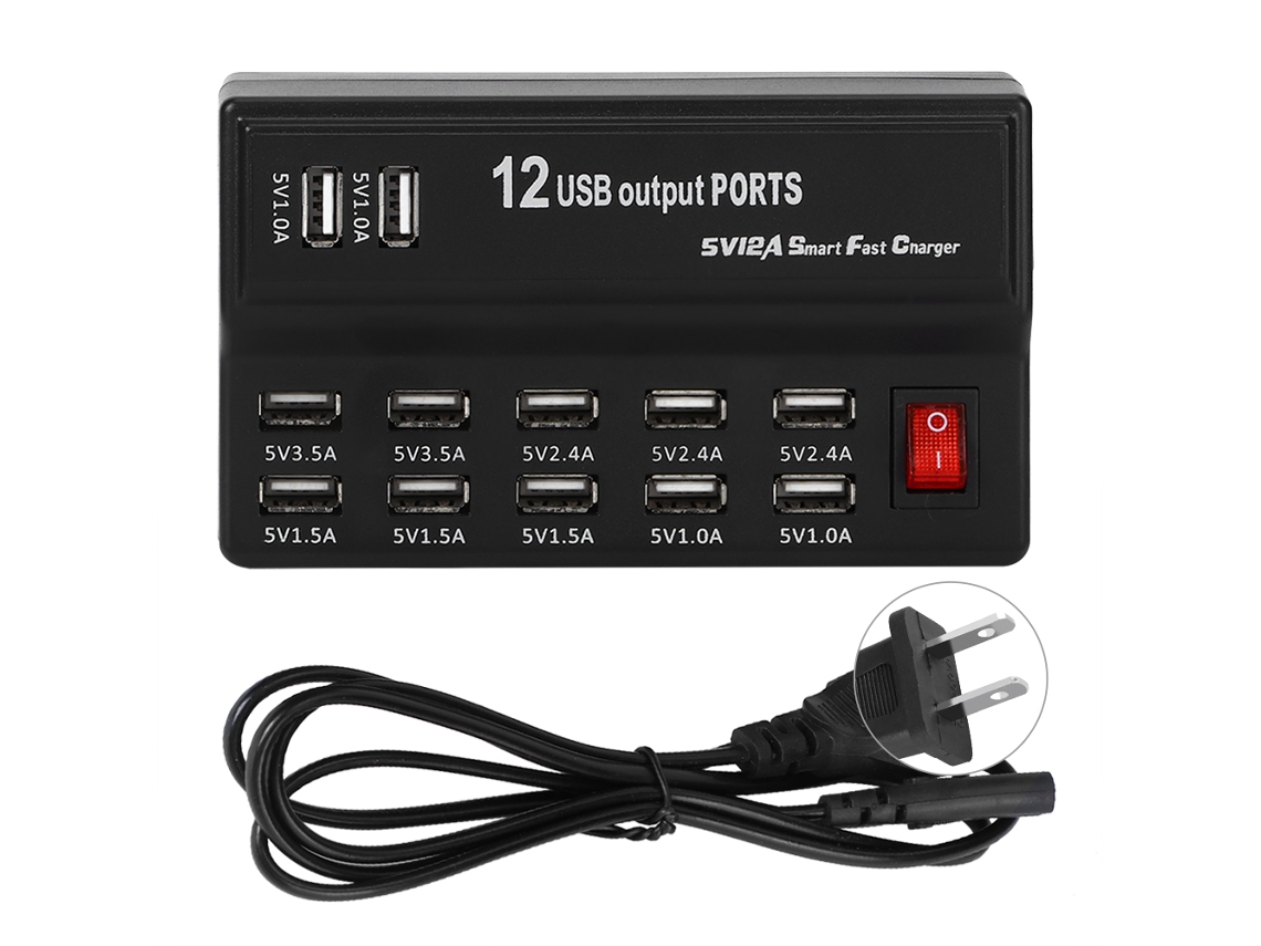 Carregador Rápido 12 Portas Usb para Casa e Dispositivos Móveis