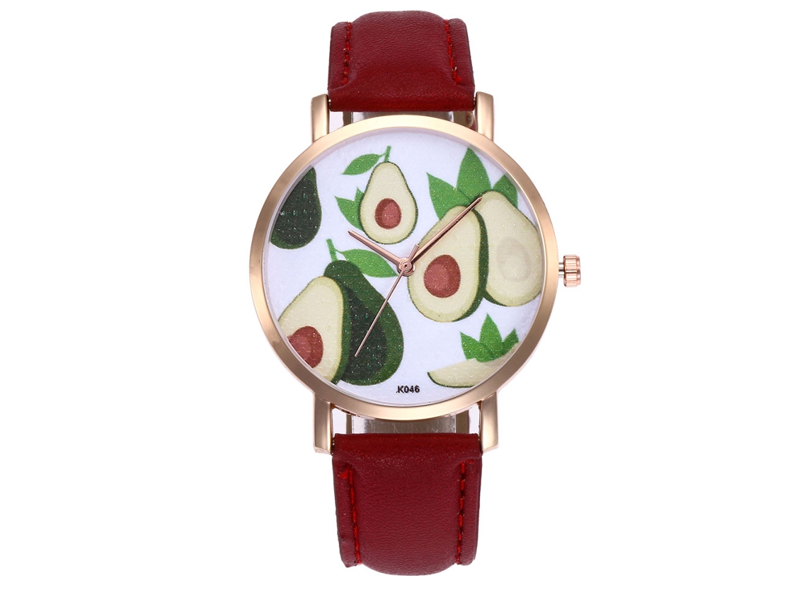 Relógio Feminino de Moda Pulseira Pu Padrão Frutas Mostrador Redondo Quartzo
