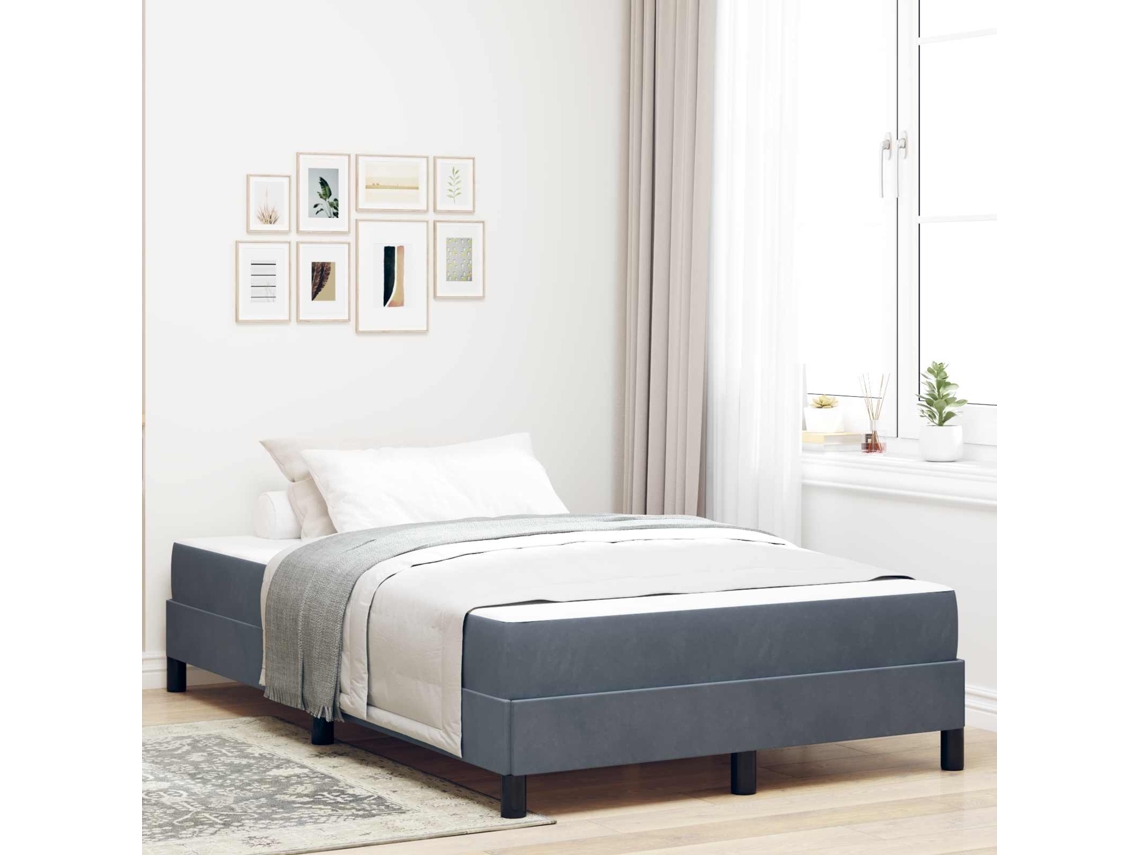 Vidaxl Cama Box Com Colchão Cinza Escuro 120 X 190 Cm Tecido