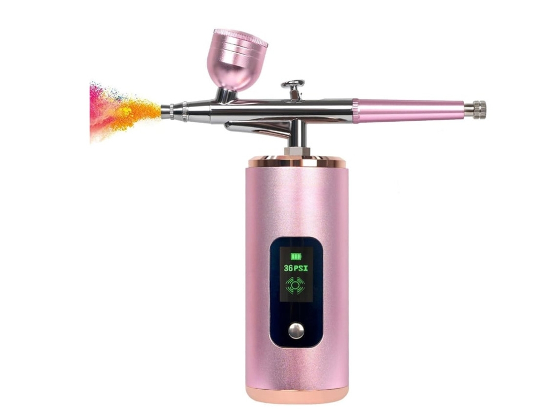Insuflador De Oxigênio Aerógrafo 36psi Com Compressor De Ar Para Unhas Aerógrafo Portátil Recarregável Estilo Arma Rosa Yizhood